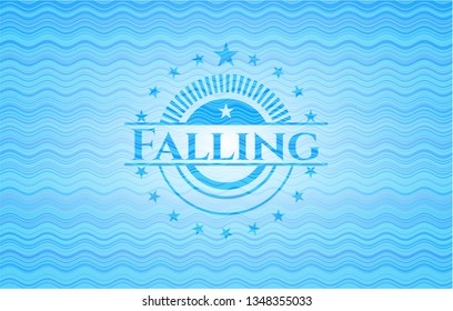 Falling sky blue water wave style emblem.