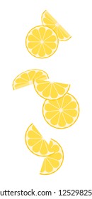 Falling slices of lemon isolated on white background. Vector flat illustration.