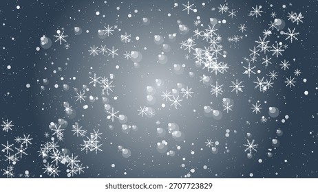 Animación de nieve caída con copos de nieve y efecto bokeh en el Vector de fondo degradado azul