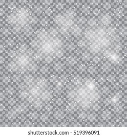Falling snow backdrop on transparent background. Vector illustration.