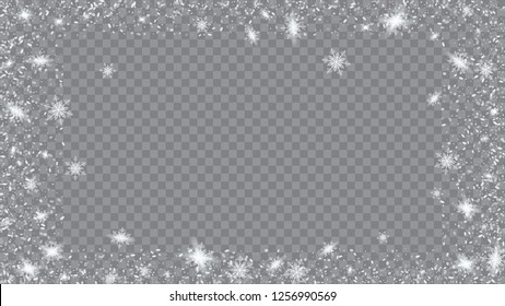 El fondo de la nieve está cayendo. Ilustración navideña para tarjeta de Navidad. Brillante, blanco, brillante, brillante, disperso, cayendo sobre un fondo transparente.