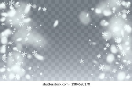 Falling Snow Background. Holiday Illustration for Happy New Year Card. Isolated Snowflakes Background. Magic Blizzard Illustration Design.