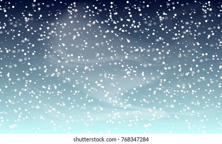 Falling snow background. Holiday landscape with snowfall. Vector illustration. Winter snowing sky. Eps 10.