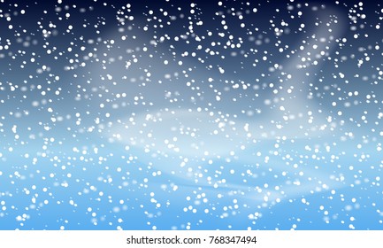 Falling snow background. Holiday landscape with snowfall. Vector illustration. Winter snowing sky. Eps 10.
