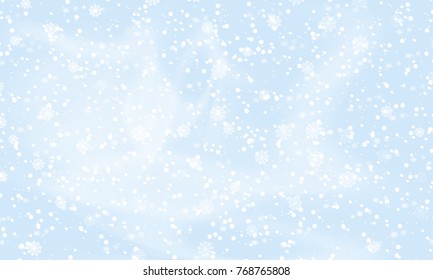 Falling snow background. Holiday landscape with snowfall. Vector illustration. Winter snowing sky. Eps 10.