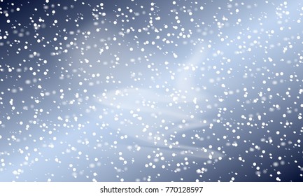 Falling snow background. Holiday landscape with snowfall. Vector illustration. Winter snowing sky. Eps 10.