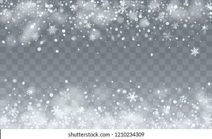 Falling Snow Background. Illustration for Winter Holiday Greetings. Realistic Falling Snow Background. Magic Blizzard Illustration Design.