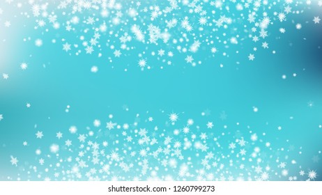 Falling snow background. Macro snowflakes flying border illustration. Winter card with snowflakes. Gradient base.