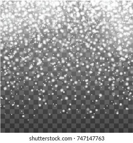 Falling snow background with place for text over transparent background, vector illustration