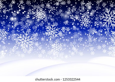 Falling Snow Background. Realistic Snowdrift. Vector Illustration With Snowflakes. Winter Snowy Landscape. Eps 10.