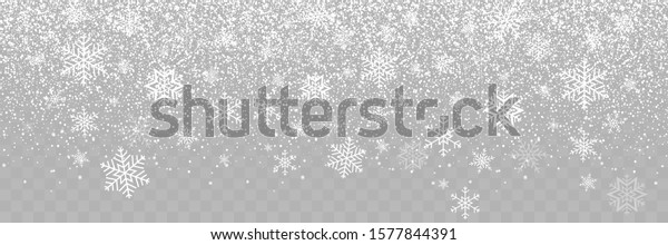 降る雪の背景 透明な背景に雪 落ちる雪片 冬のクリスマス背景 リアルな小さなクリスマススノーパノラマビュー 雪と雪片クリスマスイラスト のベクター画像素材 ロイヤリティフリー