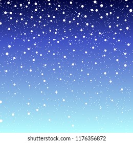 Falling snow background. Vector illustration with snowflakes. Winter snowing sky. Eps 10.