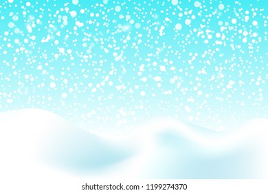 Falling snow background. Vector illustration with snow covered hills. Winter snowing sky. Eps 10.