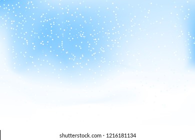 Falling snow background. Vector illustration with snow covered hills. Winter snowing sky. Eps 10.