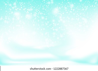 Falling snow background. Vector illustration with snow covered hills. Winter snowing sky. Eps 10.