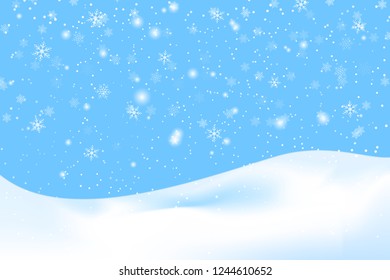 Falling snow background. Vector illustration with snowflakes. Winter snowing sky. Eps 10. Snow pattern.