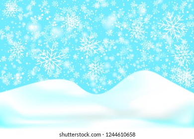 Falling snow background. Vector illustration with snowflakes. Winter snowing sky. Eps 10. Snow pattern.