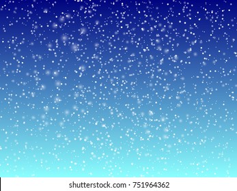 Falling snow background. Vector illustration with snowflakes. Winter snowing sky. Eps 10.