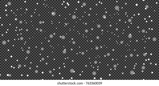 Falling snow background. Vector illustration with snowflakes. Winter snowing sky. Eps 10.