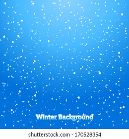 Falling Snow. Blue Winter Background 
