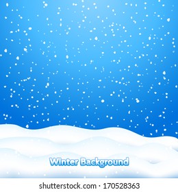 Falling Snow. Blue Winter Background 