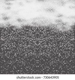 Falling snow from the clouds on transparent background. Vector illustration.