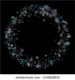 Falling snow confetti, snowflakes vector background. Festive winter, Christmas, New Year party decoration. Textured frame, winter storm, sparkling trail. Vintage snowfall falling snowflakes confetti