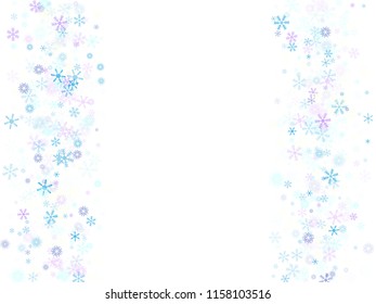 Falling snow confetti, snowflakes vector background. Christmas, New Year, Winter holidays party celebration. Retro frame, winter storm, sparkling trail