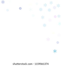 Falling snow confetti, snowflakes vector xmas frame. Christmas, New Year, Winter holidays party celebration. Cold weather, winter storm, scatter texture. Funky snowfall falling snowflakes confetti