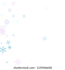 Falling snow confetti, snowflakes vector border. Festive winter, Christmas, New Year party decoration. Cold weather, winter storm, sparkling texture. Hipster snowfall falling snowflakes confetti