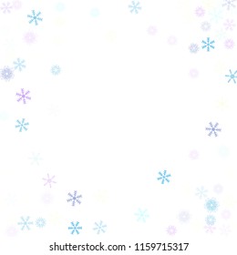 Falling snow confetti, snowflakes vector xmas frame. Festive winter, Christmas, New Year party decoration. Retro frame, winter storm, sparkling trail. Funky snowfall falling snowflakes confetti