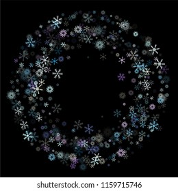Falling snow confetti, snowflakes vector scatter. Festive winter, Christmas, New Year party decoration. Cold weather, winter storm, scatter texture. Hipster snowfall falling snowflakes confetti