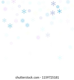 Falling snow confetti, snowflakes vector border. Winter holidays, Christmas, New Year party decoration. Cold weather, winter storm, sparkling texture. Funky snowfall falling snowflakes confetti