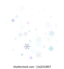 Falling snow confetti, snowflakes vector scatter. Festive winter, Christmas, New Year party decoration. Cold ice frame, winter storm, sparkling trail. Vintage snowfall falling snowflakes confetti
