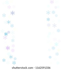 Falling snow confetti, snowflakes vector border. Winter holidays, Christmas, New Year party celebration. Cold weather, winter storm, sparkling texture. Funky snowfall falling snowflakes confetti