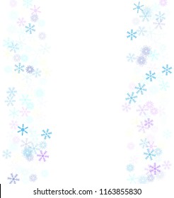 Falling snow confetti, snowflakes vector xmas frame. Winter holidays, Christmas, New Year party celebration. Cold weather, winter storm, scatter texture. Vintage snowfall falling snowflakes confetti