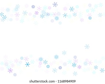 Falling snow confetti, snowflakes vector scatter. Festive winter, Christmas, New Year sale background. Cold ice frame, winter storm, sparkling trail. Funky snowfall falling snowflakes confetti
