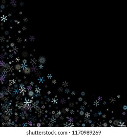 Falling snow confetti, snowflakes vector xmas frame. Festive winter, Christmas, New Year party pattern. Textured frame, winter storm, sparkling trail. Vintage snowfall falling snowflakes confetti