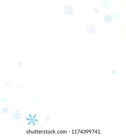Falling snow confetti, snowflakes vector scatter. Festive winter, Christmas, New Year party decoration. Ice ad frame, winter storm, sparkling trail. Hipster snowfall falling snowflakes confetti