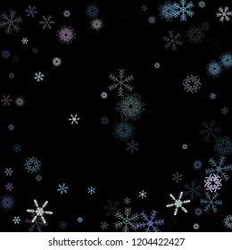 Falling snow confetti, snowflakes vector xmas frame. Winter holidays, Christmas, New Year party decoration. Ice ad frame, winter storm, sparkling trail. Funky snowfall falling snowflakes confetti