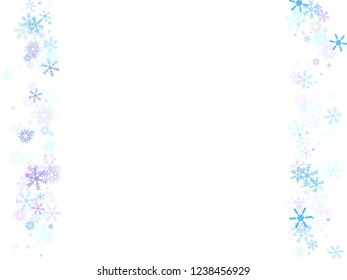 Falling snow confetti, snowflakes vector background. Christmas, New Year, Winter holidays party celebration. Ice ad frame, winter storm, sparkling trail. Funky snowfall falling snowflakes confetti