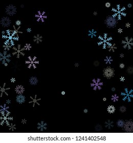 Falling snow confetti, snowflakes vector border. Winter holidays, Christmas, New Year party decoration. Ice ad frame, winter storm, sparkling trail. Vintage snowfall falling snowflakes confetti