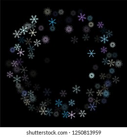 Falling snow confetti, snowflakes vector scatter. Festive winter, Christmas, New Year sale background. Retro frame, winter storm, sparkling trail. Hipster snowfall falling snowflakes confetti