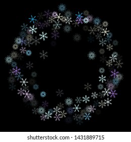 Falling snow confetti, snowflakes vector background. Winter holidays, Christmas, New Year party decoration. Cold ice frame, winter storm, sparkling trail. Vintage snowfall falling snowflakes confetti