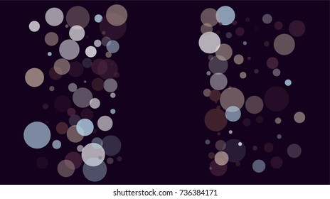 Falling Snow Confetti. Vector Snowballs or Snowflakes Winter Festive Background. Cool Vintage Christmas Night or New Year Sparkling Design. Transparent Xmas Falling Snow Confetti on Purple Background.