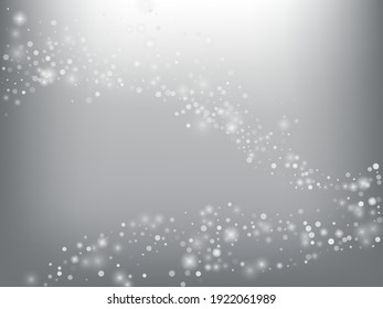 Falling Snow Confetti Winter Vector Background. Christmas, New Year Celebration Snowflakes Pattern. Realistic Flying Snow, Storm Sky Effect. Winter Ad Decoration. Falling Snow Winter Confetti On Gray