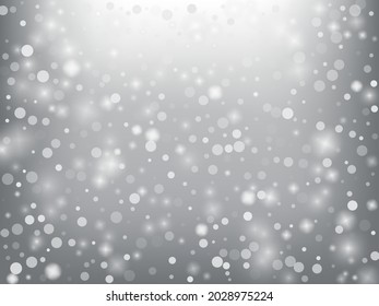 Falling Snow Confetti Winter Vector Background. Christmas, New Year Celebration Snowflakes Pattern. Realistic Flying Snow, Storm Sky Effect. Winter Ad Decoration. Falling Snow Winter Confetti On Gray