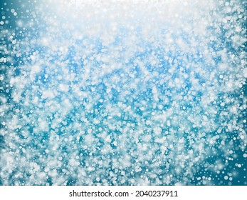 Falling Snow Confetti Winter Vector Background. Christmas, New Year Celebration Snowflakes Pattern. Realistic Flying Snow, Storm Sky Effect. Winter Ad Decoration. Falling Snow Winter Confetti On Blue