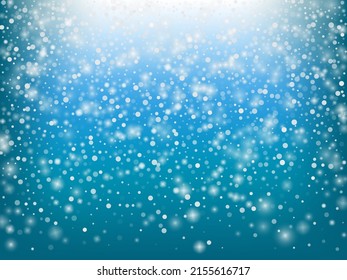 Falling Snow Confetti Winter Vector Background. Christmas, New Year Celebration Snowflakes Pattern. Realistic Flying Snow, Storm Sky Effect. Winter Ad Decoration. Falling Snow Winter Confetti On Blue