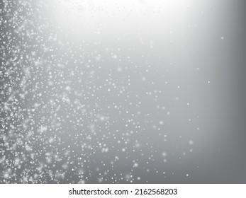 Falling Snow Confetti Winter Vector Background. Christmas, New Year Celebration Snowflakes Pattern. Realistic Flying Snow, Storm Sky Effect. Winter Ad Decoration. Falling Snow Winter Confetti On Gray
